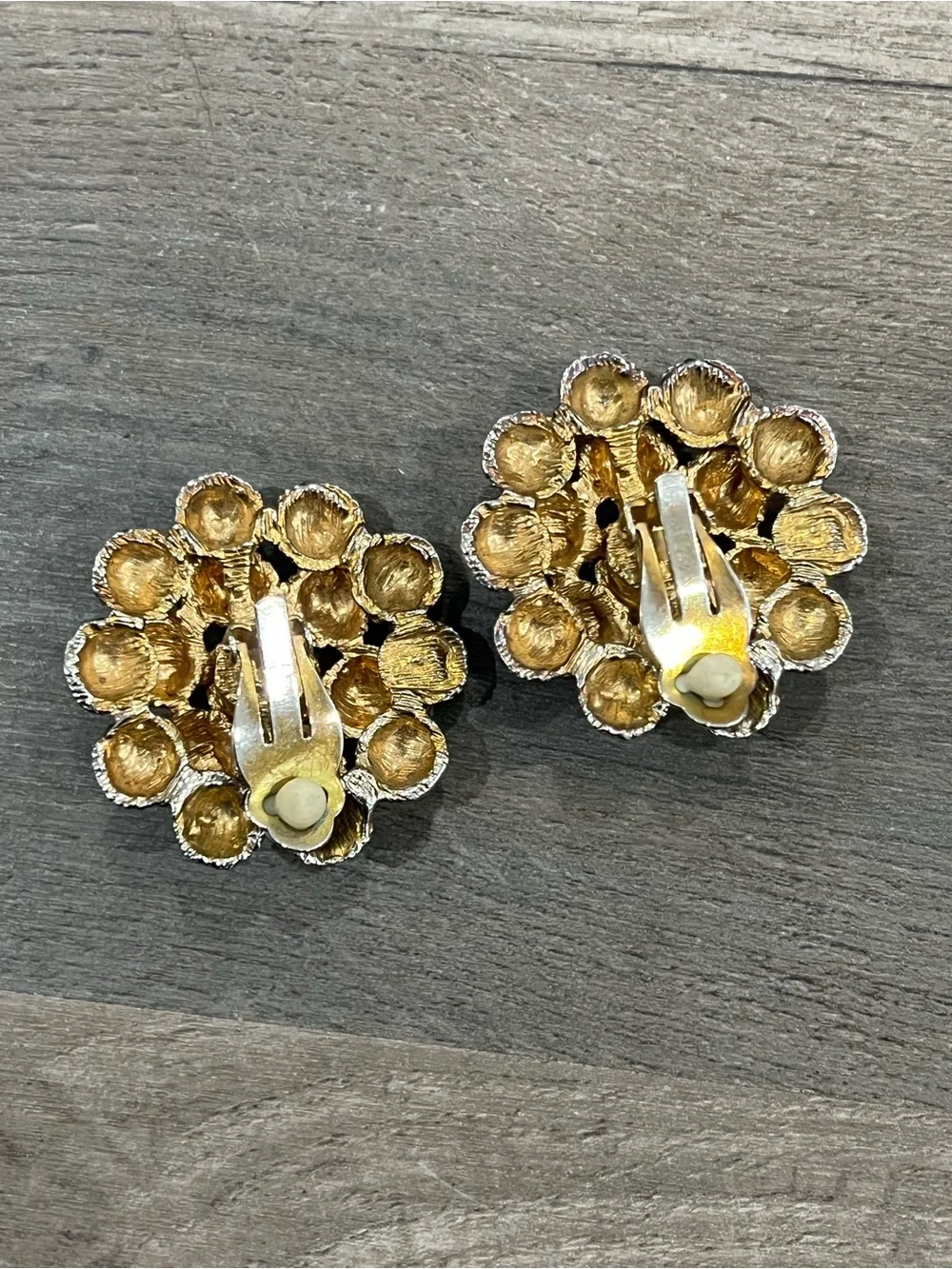 Gold Textured Cluster Clip-On Earrings - Women Accessories